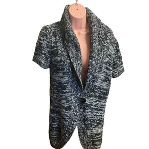 ANN TAYLOR Women’s Large Black & White Short Sleeve Long Shrug Cardigan Sweater
